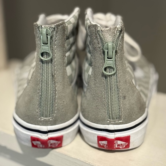 Vans Canvas High Top Checkerboard Skate Shoes Green White Zipper Youth Sz 3Y - Picture 9 of 9